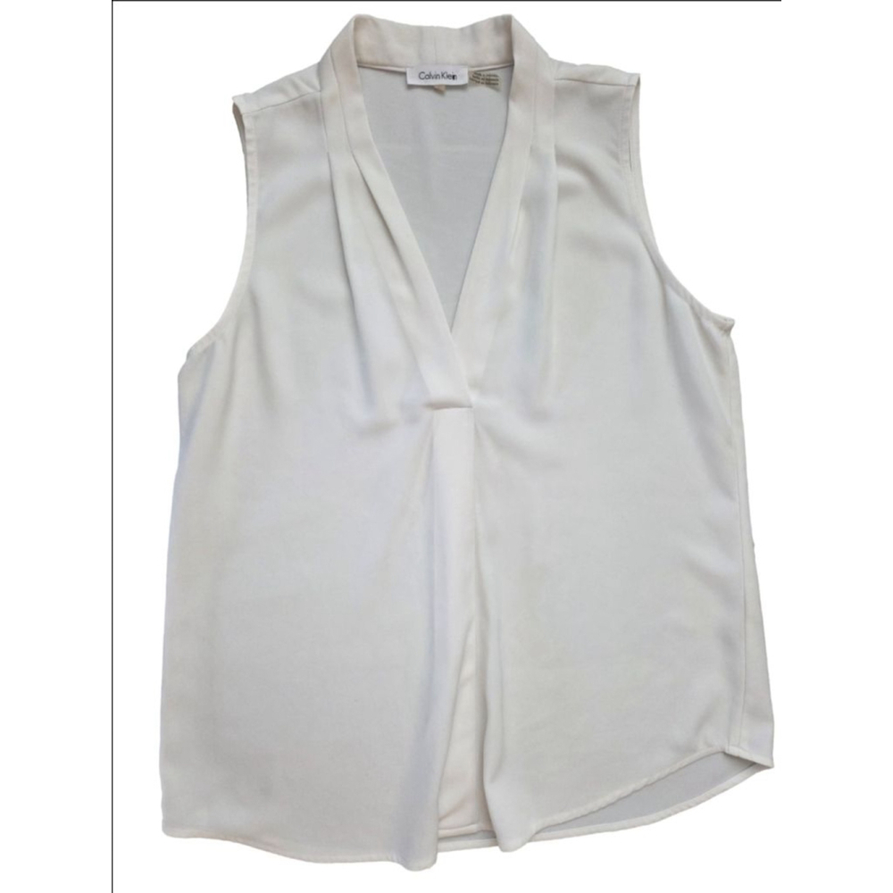 Women's Calvin Klein White Sleeveless Blouse L